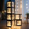 Transparent Balloon Boxes, Clear Balloon Boxes with 6 Pcs String Lights and 78 Letters for Baby Shower Gender Reveal Grad Birthday Party Anniversary Bridal Wedding Decor - 6 Black Boxes